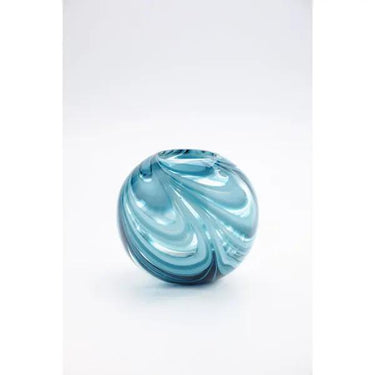 Diamond Star Blue Swirl Glass Vase 8"D x 7"H - Vases Merchandise