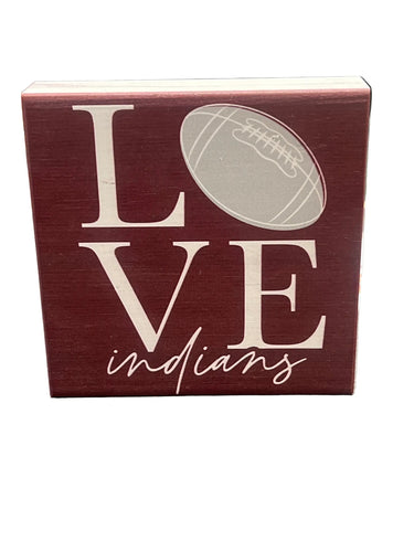 Sincere Surroundings Love Football Wood Block Sign - Indians 5 x 5” - Novelty Signs Art