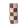Brown checkerboard vase, 5x12 inches, ceramic.