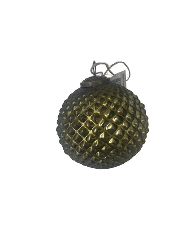 Direct Export Glass Hobnail Ball Ornament Matte Green 4.5" - Uncategorized Merchandise