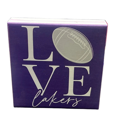 Sincere Surroundings Love Football Wood Block Sign - Lakers 5 x 5” - Novelty Signs Art