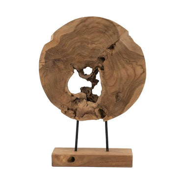 A&B Abstract Teak Wheel Sculpture with Stand Large 13.5" x 17.5" - Merchandise