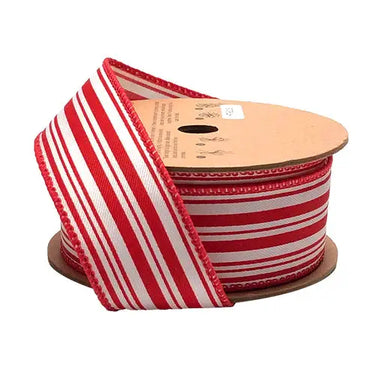 La Ribbons Red-White Striped Wired Ribbon 1.5"W x 10yd - Velvet Ribbons Ribbon