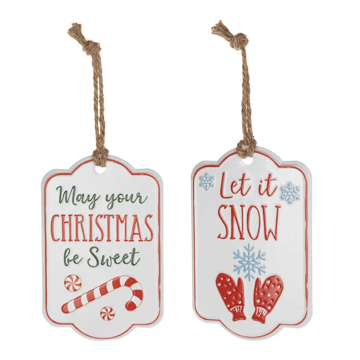 Metal Red-White Tag Ornament (2 Asst) 5.5"L x 8.5"H