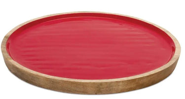 Melrose Wood Red Tray Large 12"D - Decorative Trays Merchandise