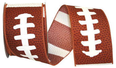 Reliant Football Pigskin Wired Edge Ribbon Brown, 2.5"W x 10yd - Uncategorized Ribbon