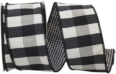 Reliant Check 2-Sided Dupione Deluxe Wired Black-White 2.5" x 10yd - Ribbons & Trim Ribbon