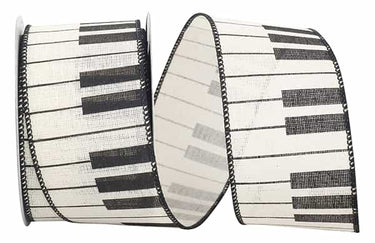 Reliant Piano Keys Linen Wired Edge Ribbon Ivory 2 1/2" 10 Yds - Ribbons & Trim Ribbon