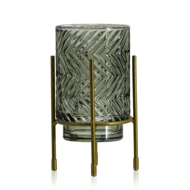 Diamond Star Grey Glass Vase with Metal Stand 3.5"D x 7.1"H - Merchandise
