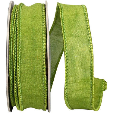 Reliant Moss Green Dupioni Wired Edge Ribbon 7/8"W x 10yd - Uncategorized Ribbon