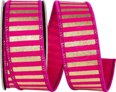 Reliant Metallic Bars Fuchsia Deluxe Wired Edge Ribbon Fuchsia/Gold 1.5"W x 5yd - Ribbons & Trim Ribbon