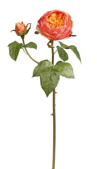 Winward English Cambridge Rose Spray Peach-Red 19'' - Artificial Flowering Plants Silk