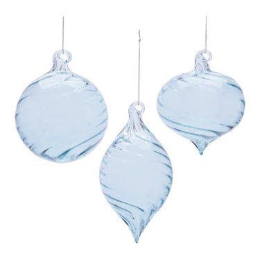 Melrose Blue Glass Ornament (3 Asst) 3.5- 4.5" - Holiday Ornaments Merchandise