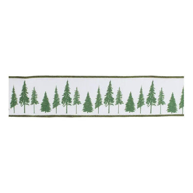 Melrose Green/White Ribbon w/ Trees 2.5" x 5yd Wired Polyester - Ribbons & Trim Ribbon