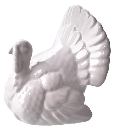 Ceramic turkey figurine, white glaze, 4 in, by Special T