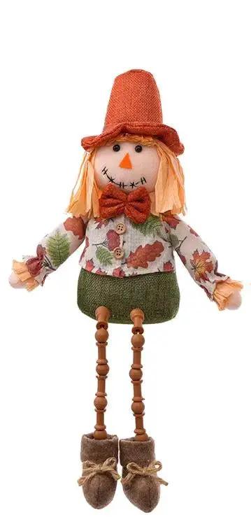 Plush scarecrow shelf sitter, 15-inch tall, two assorted, orange hat and leaf-pattern shirt