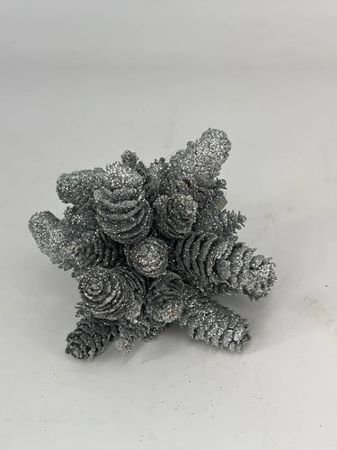 Le Fleur Silver Pine Cone Kissing Ball 6" - Silk