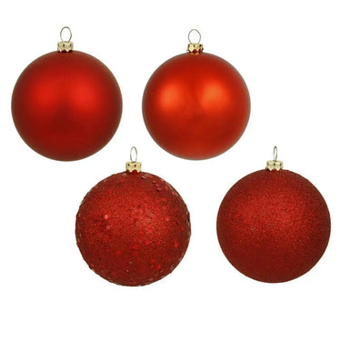 Vickerman Red Ball Ornament 6" (Bag of 4 Asst) - Holiday Ornaments Merchandise