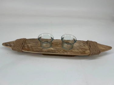 Kalalou Wood Boat Tea Light Med 18.5”L - Merchandise