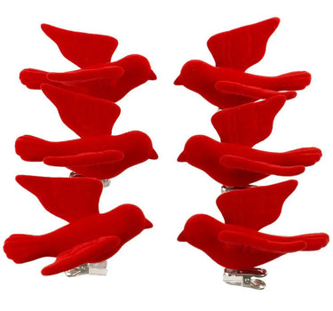 Red Allstate Flying Bird Clips, box of 6; velvet red birds with metal clips