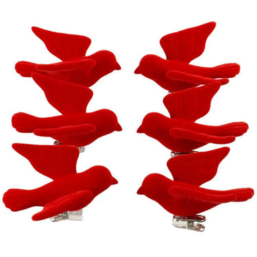 Red Allstate Flying Bird Clips, box of 6; velvet red birds with metal clips