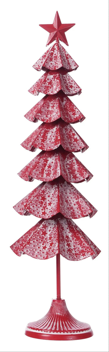 Large Whitewash Tree by Special T, red star-patterned artificial tree, 32H