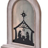 Wood Nativity Arch 14H, Special T merchandise in distressed whitewash finish with silhouette nativity scene.
