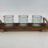 Kalalou Three Glass Candle Holders on Wood Base 18.5”L - Candle Holders Merchandise