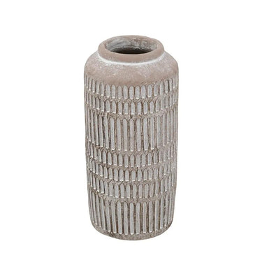 A&B Brown Sand-Cement Ribbed Vase 5.5" x 12" - Uncategorized Merchandise