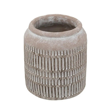 A&B Brown Sand-Cement Ribbed Vase 7" x 8" - Merchandise