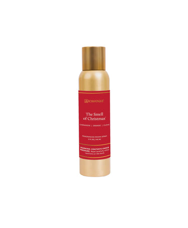 The Smell of Christmas room spray by Aromatique, bottle with gold cap and red label