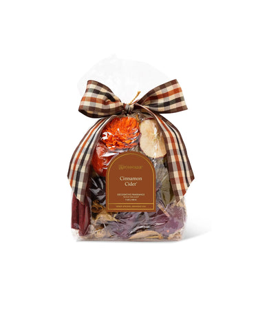 Cinnamon Cider Potpourri Bag by Aromatique; decorative fragrance in a clear bag tied with plaid ribbon