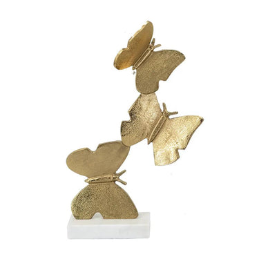 A&B Gold Butterfly Sculpture on White Marble Stand 10" x 16" - Merchandise