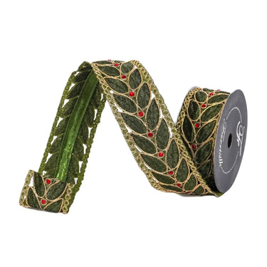 Ribbon: Gold/olive laurel leaf lace, 2.5in x 5yd, by Farrisilk (2 rolls)