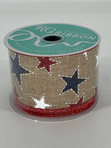 Craig Bachman Red, White, and Blue Glitter Star Ribbon 2.5" x 10 Yd - Uncategorized Ribbon
