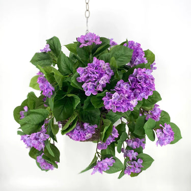 Regency UV Hydrangea Lavender Hanging Basket - Artificial Flowering Plants Hanging Basket & Porch Pots