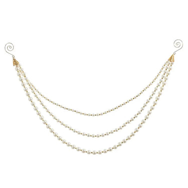 Layered pearl garland necklace, three white pearl strands, 20 in long, gold-tone caps, Raz merchandise