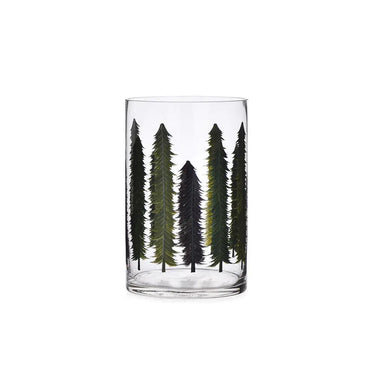 Green Glass Christmas Vase by Diamond Star, clear glass with dark green pine tree motif, 5D x 8H