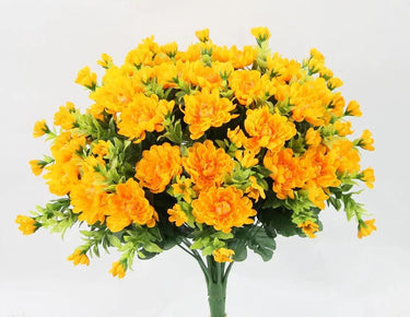 Mum Bush Mandarin silk, orange blossoms, 15.5 inches tall, GSC.
