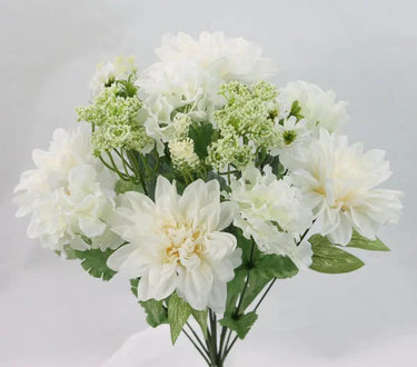GSC Dahlia/Hydrangea/Queen Anne's Lace Mixed Bush Cream 19" - Artificial Flowering Plants Silk