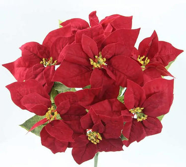 GSC Velvet Poinsettia Burgundy Bush x7 - Artificial Flowering Plants Silk