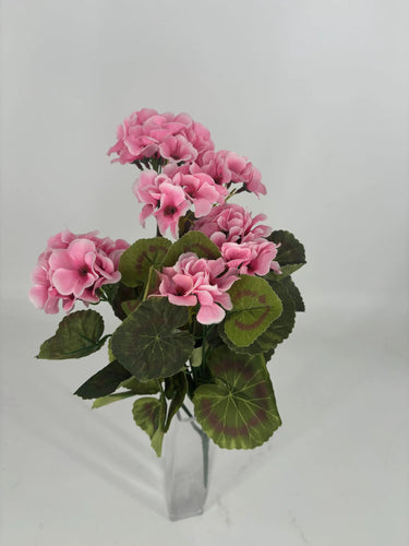 Le Fleur Geranium Bush 17" Pink - Artificial Flora Hanging Basket & Porch Pots