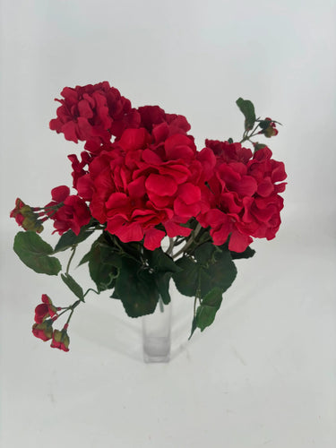 GSC Geranium Flower Bush x12 Red - Artificial Flora Hanging Basket & Porch Pots