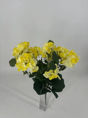 GSC Geranium Flower Bush x12 Yellow - Artificial Flora Hanging Basket & Porch Pots