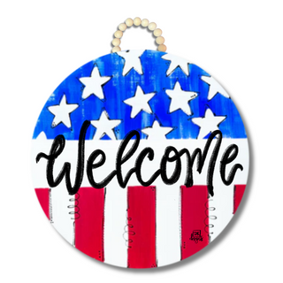 "Welcome" Patriotic Circle Door Hanger 23"