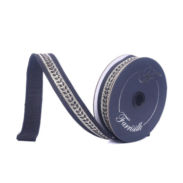 Black Glamourween Ribbon 1in x 5yd, navy ribbon with crystal rhinestone trim, 2 spools by Farrisilk.