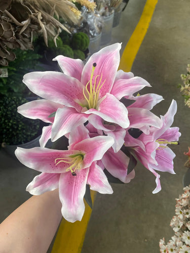 Supreme Tiger Lily Bush (x7) Pink-White - Artificial Flora Silk