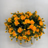 GSC Mandarin Yellow Mum hanging basket with 2 bushy artificial flowering plants