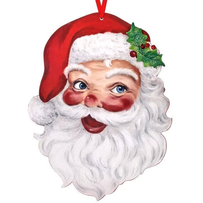 Wood Retro Santa Head Ornament/Wall Art 16"