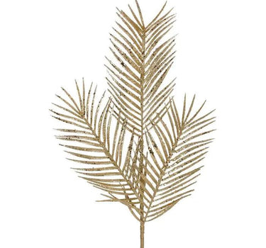 Gold Glitter Triple Palm Leaf Spray 34"